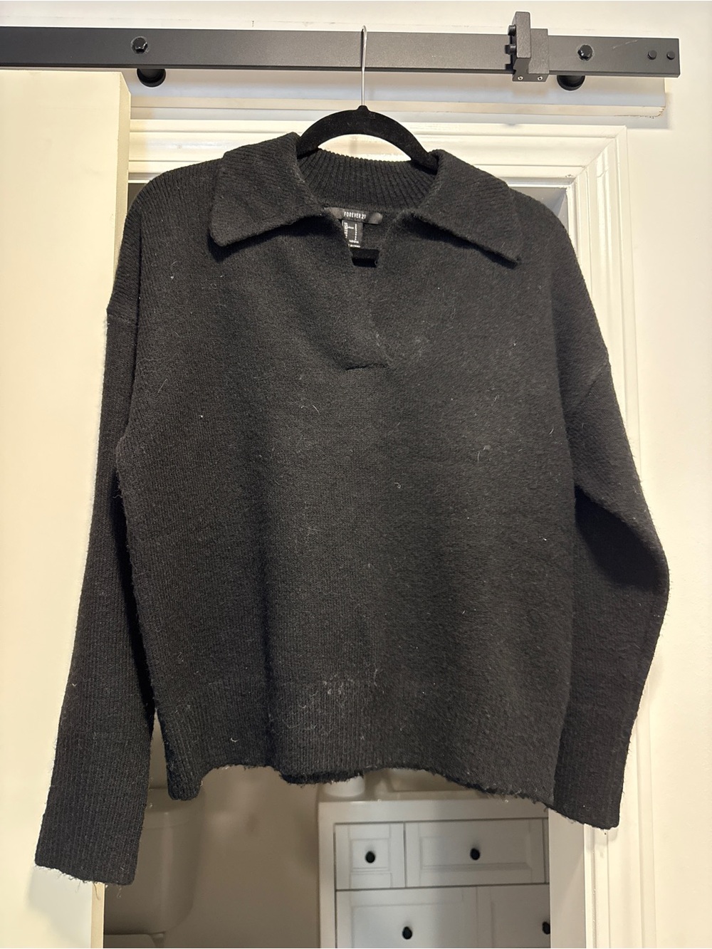 Forever 21 Black V-Neck Collared Knit Sweater